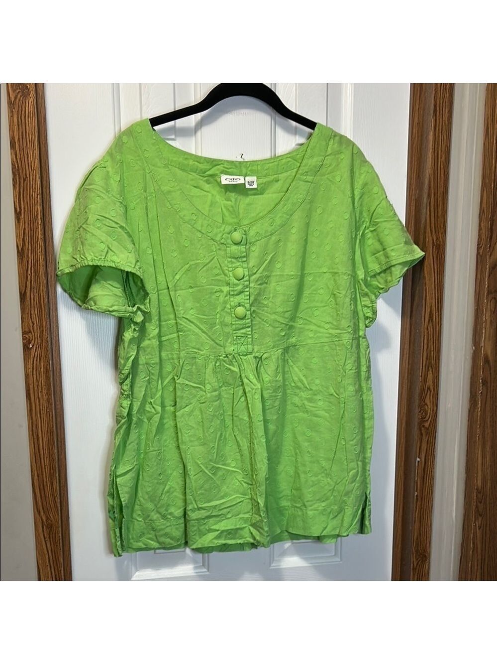 Cato Swiss Dot Green Short Sleeve Blouse with Smocking